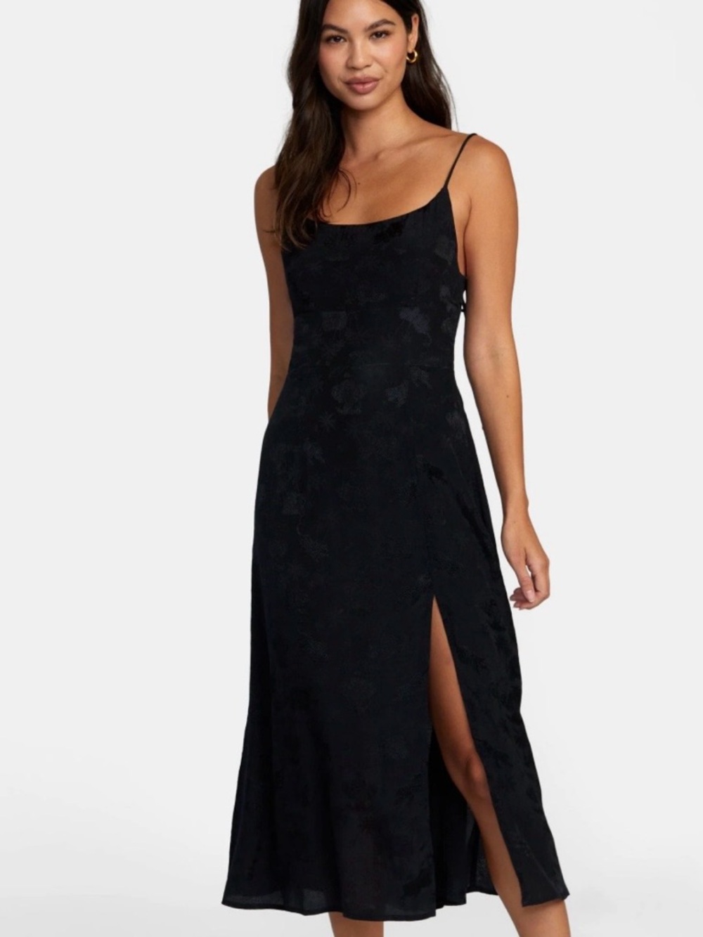 RVCA Black Strappy Midi Dress with Side Slits